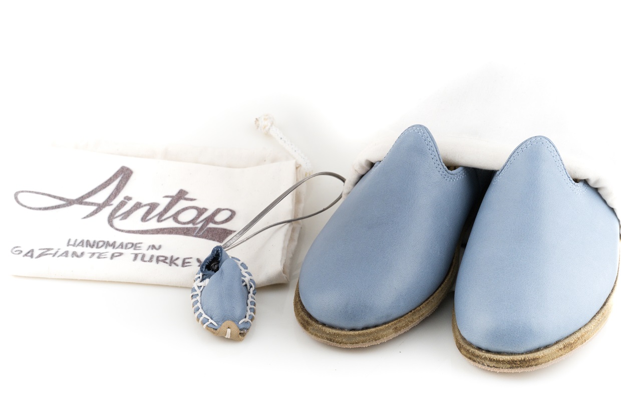 %100 Hakiki Deri Deniz Mavi Unisex Klasik Gaziantep Yemeni