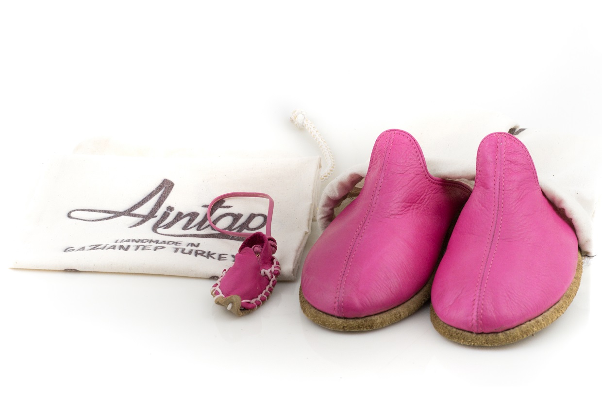 %100 Hakiki Deri Fuşya Kadın Gaziantep Yemeni Terlik