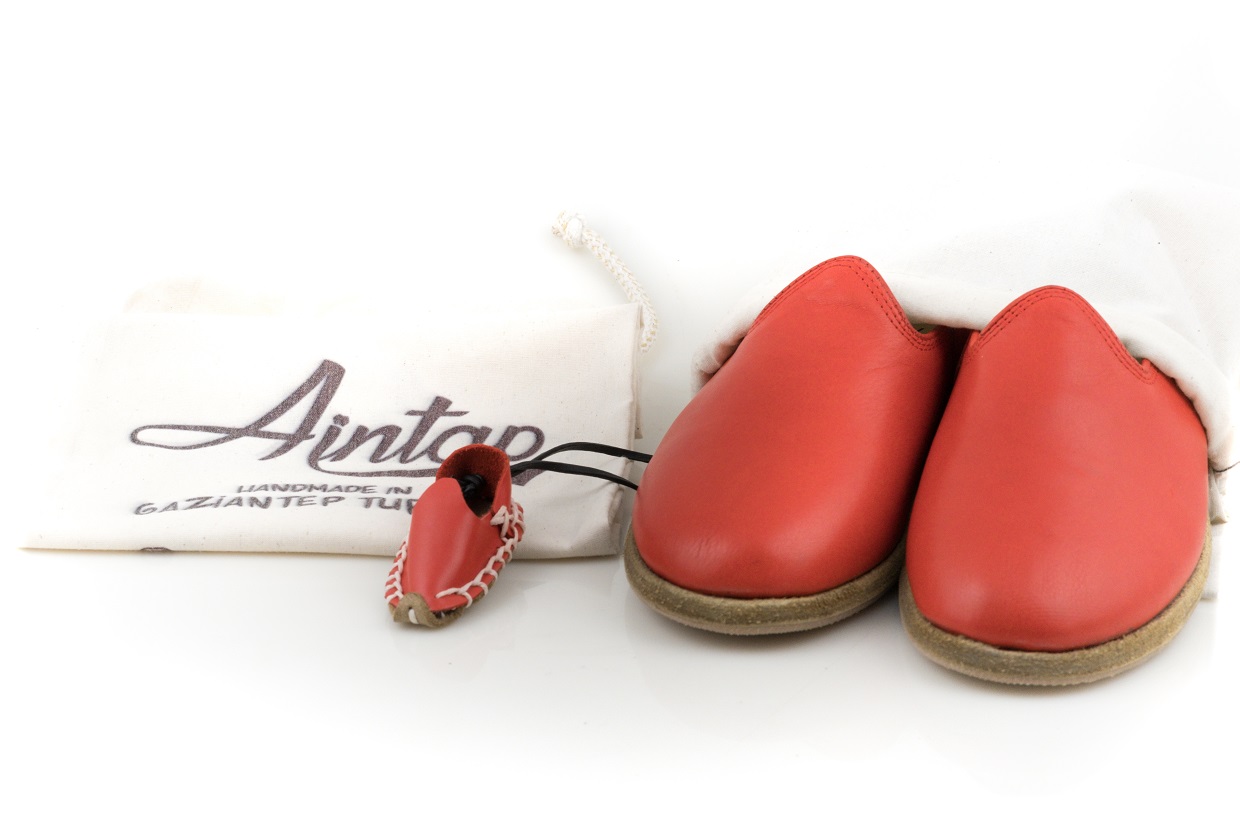 %100 Hakiki Deri Kırmızı Unisex Klasik Gaziantep Yemeni