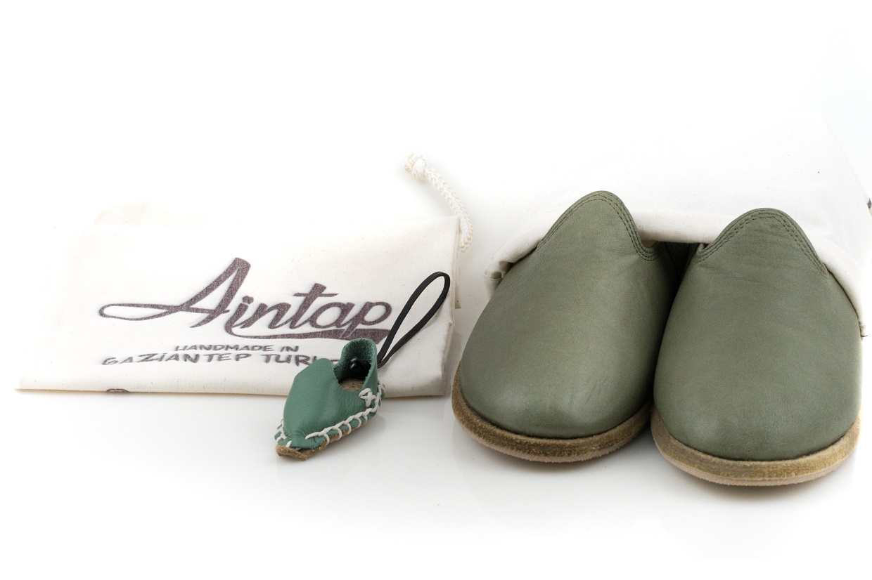 %100 Hakiki Deri Yeşil Unisex Klasik Gaziantep Yemeni