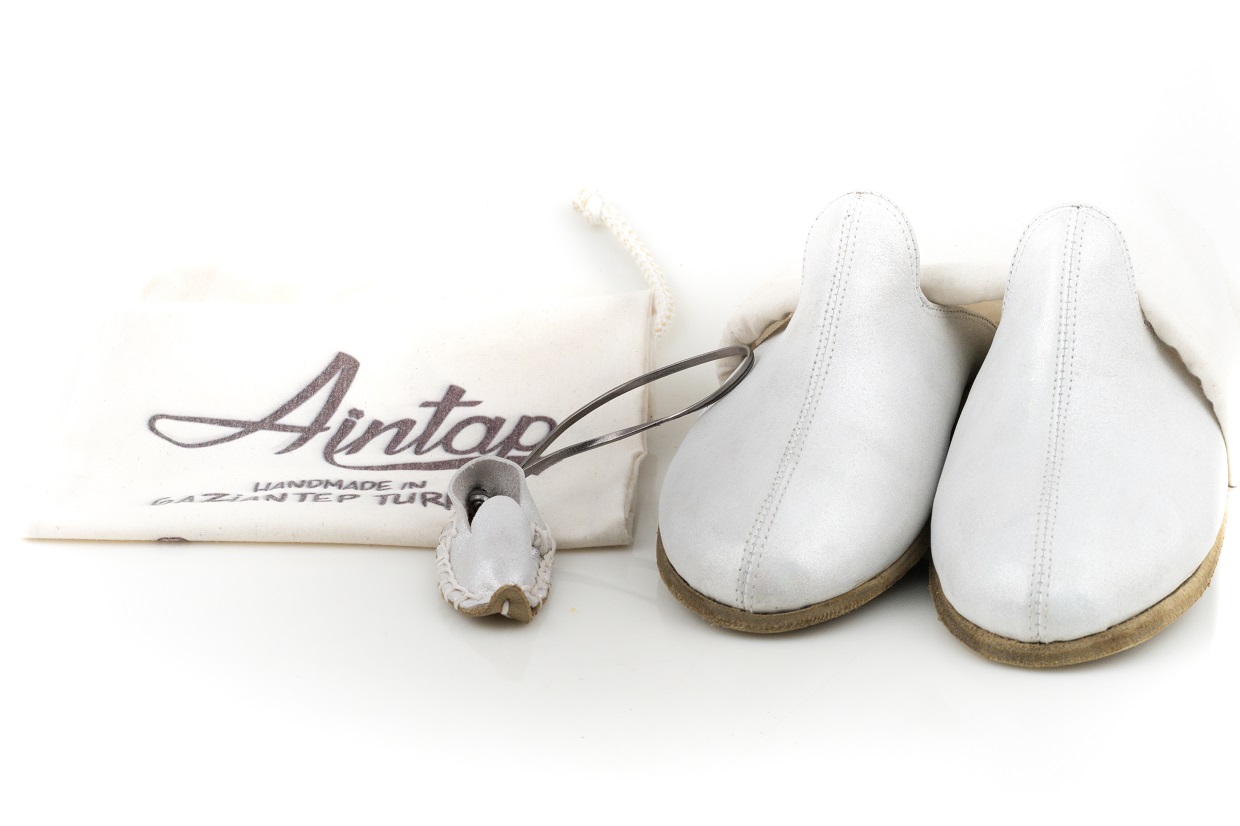 %100 Hakiki Beyaz Simli Deri Kadın Gaziantep Yemeni Terlik