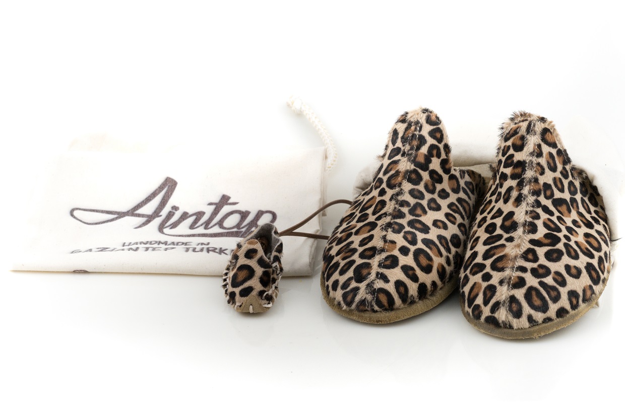 %100 Hakiki Deri Kahve Leopar Kadın Gaziantep Yemeni Terlik