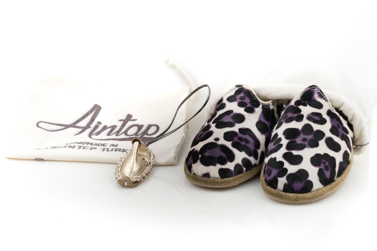 %100 Hakiki Deri Mavi Leopar Kadın Klasik Gaziantep Yemeni