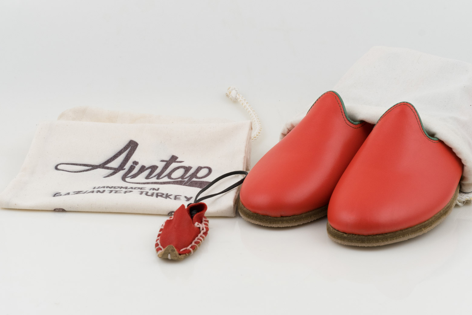 %100 Hakiki Deri Kırmızı & Yeşil Biyeli Unisex Klasik Yemeni