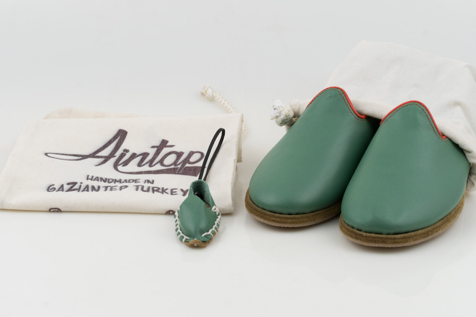 %100 Hakiki Deri Yeşil & Kırmızı Biyeli Unisex Klasik Yemen