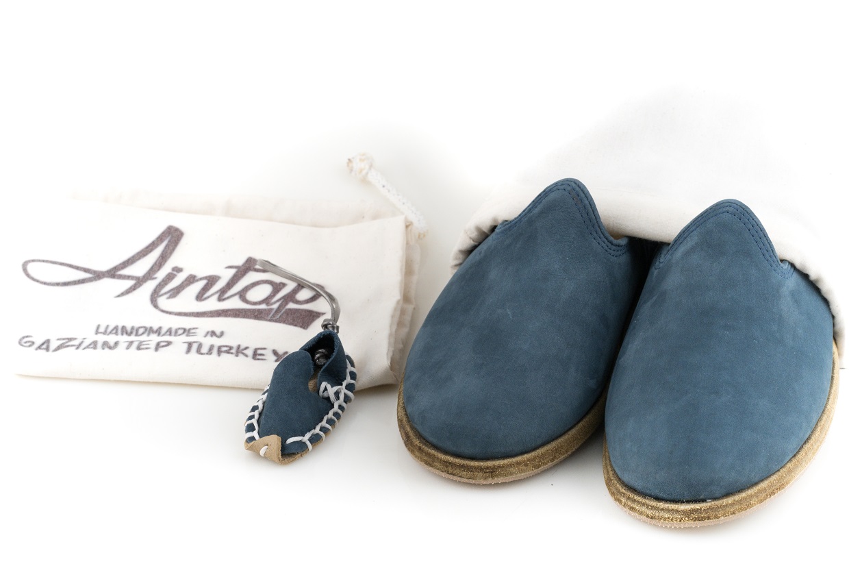 %100 Hakiki Nubuk Deri Lacivert Unisex Klasik Gaziantep Yemeni
