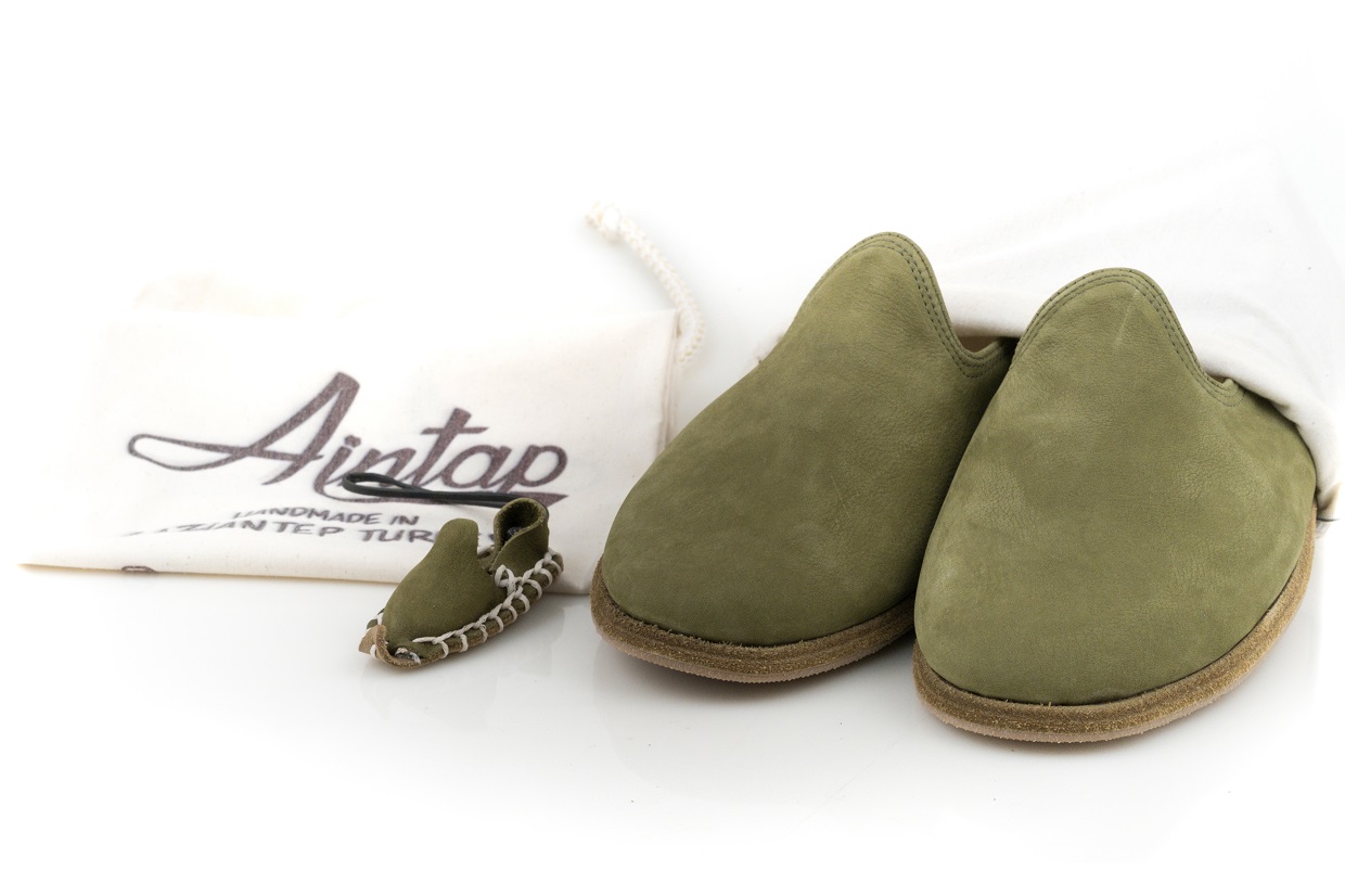 %100 Hakiki Nubuk Deri Yeşil Unisex Klasik Gaziantep Yemeni