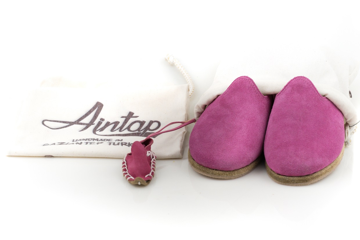 %100 Hakiki Süet Deri Fuşya Kadın Klasik Gaziantep Yemeni