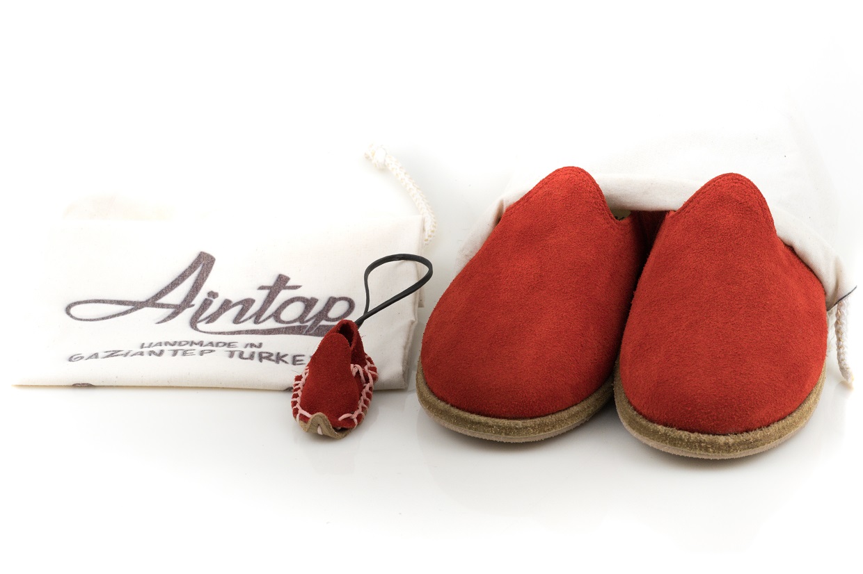%100 Hakiki Süet Deri Kırmızı Unisex Klasik Gaziantep Yemeni